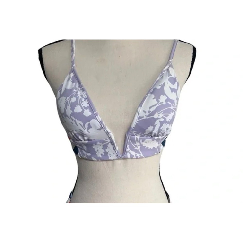 Maaji Scape of Love Reversible Bikini Top Lavender Floral Pink Striped Large